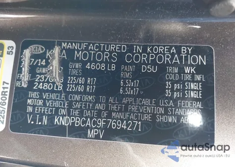 2015 Kia Sportage Lx из США, поврежденный, VIN KNDPBCAC9F7694271